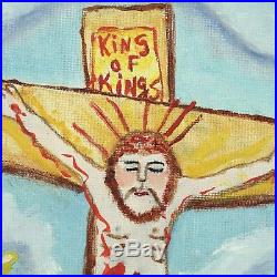 Myrtice West Folk Art Painting Jesus On Cross Outsider Raw Visionary