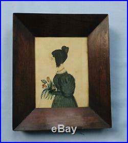 NAIVE WATER-COLOUR PAINTING-FOLK ART GIRL with POSY- JANE MORRIS HATFIELD-C. 1800
