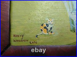 NANCY WOODROW Original Painting DAYLILIES 2005, Farm House Primitive Folk Art PA