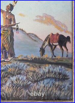 NATIVE AMERICAN Subject PEACE PIPE Horse WESTERN PAINTING Artist Signed DENVER