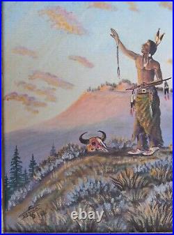 NATIVE AMERICAN Subject PEACE PIPE Horse WESTERN PAINTING Artist Signed DENVER