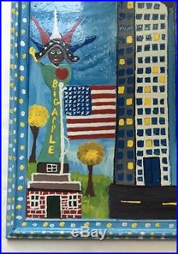 NC Folk Artist SAM McMILLAN The Dot Man Twin Towers NY Painting