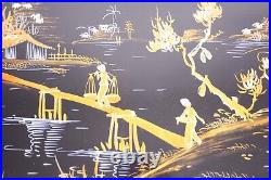 Nambru Vietnam Vtg Folk Art 16x24 Gold Black Lacquer Landscape Painting Board
