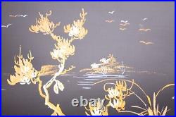 Nambru Vietnam Vtg Folk Art 16x24 Gold Black Lacquer Landscape Painting Board