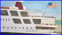 Nantucket Ferry Oil Painting Primitive Folk Art Signed 22