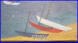 Nantucket Ferry Oil Painting Primitive Folk Art Signed 22