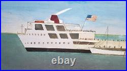 Nantucket Ferry Oil Painting Primitive Folk Art Signed 22