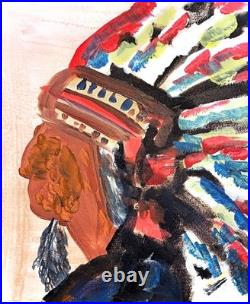 Native American HeadressContemporary Expressionist Painting on Canvas Art 14x11