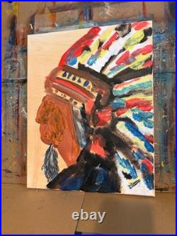 Native American HeadressContemporary Expressionist Painting on Canvas Art 14x11