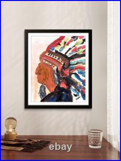 Native American HeadressContemporary Expressionist Painting on Canvas Art 14x11
