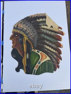 Native American Oil Paintings Canvas Pair 1930s Tattoo Folk Art