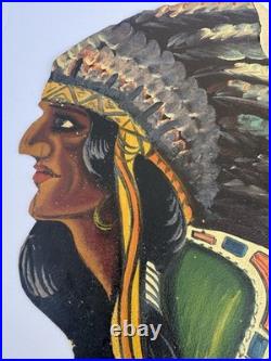 Native American Oil Paintings Canvas Pair 1930s Tattoo Folk Art