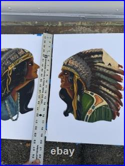 Native American Oil Paintings Canvas Pair 1930s Tattoo Folk Art
