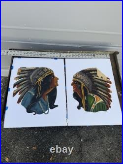 Native American Oil Paintings Canvas Pair 1930s Tattoo Folk Art