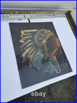 Native American Oil Paintings Canvas Pair 1930s Tattoo Folk Art
