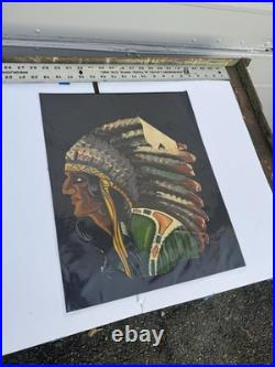 Native American Oil Paintings Canvas Pair 1930s Tattoo Folk Art