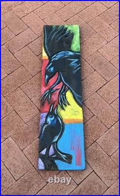 Navajo Painting Folk Art on Wood Crow Raven Leland Holiday 36 Native American
