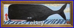 New Folk Art, Oil, Painting, Black Nantucket Whale Framed