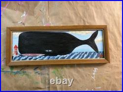 New Folk Art, Oil, Painting, Black Nantucket Whale Framed