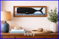 New Folk Art, Oil, Painting, Black Nantucket Whale Framed