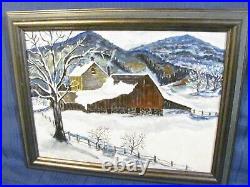 New York State Winter Farmhouse Folk Art Oil Painting
