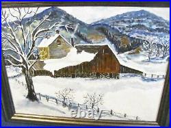 New York State Winter Farmhouse Folk Art Oil Painting