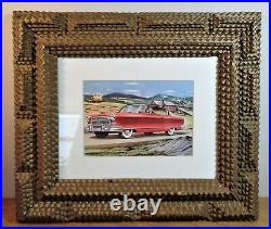 Nicely pyramided folk art TRAMP ART picture frame in highly oxidized mellow gold