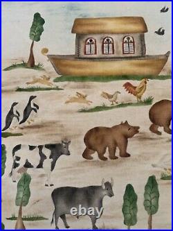 Noah's Arc Theorem Painting Velvet Signed Americana Folk Art