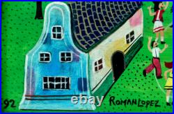 Noted Mexican Roman Lopez Fine Vintage Original Folk Art Oil Painting