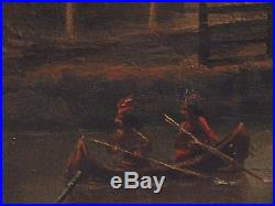 OLD ANTIQUE Primitive Fine Folk Art OIL PAINTING of CHICAGO in 1832 artwork