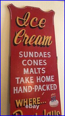 OLD Vintage Large Painted Wood Ice Cream Store Sign Folk Art