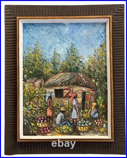 OM Osmond Christophe Signed Original Haitian Folk Vintage Art Painting 16.5x20.5