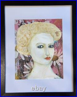 OOAK On Paper Collage Framed Ruth A. 11x14 Portrait Contemporary Folk Art