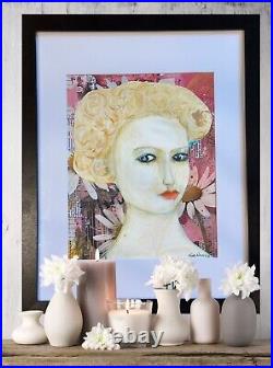 OOAK On Paper Collage Framed Ruth A. 11x14 Portrait Contemporary Folk Art