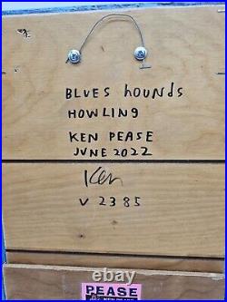 OOAK Original Ken Pease Folk Art On Repurposed Wood The Blues Hounds Jazz Dog