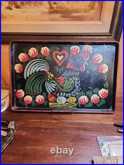 OOAK Tole Painting on Tray by Maggie Hartnett of New Orleans, Folk Art Hen & Egg