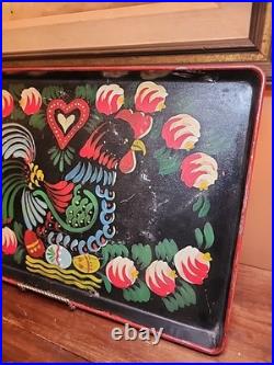 OOAK Tole Painting on Tray by Maggie Hartnett of New Orleans, Folk Art Hen & Egg