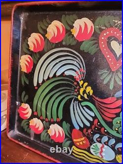 OOAK Tole Painting on Tray by Maggie Hartnett of New Orleans, Folk Art Hen & Egg