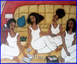 ORIGINAL 16x20 African American Folk Art Painting Four Sisters Canvas, 2020