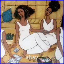 ORIGINAL 16x20 African American Folk Art Painting Four Sisters Canvas, 2020