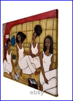 ORIGINAL 16x20 African American Folk Art Painting Four Sisters Canvas, 2020