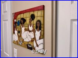 ORIGINAL 16x20 African American Folk Art Painting Four Sisters Canvas, 2020