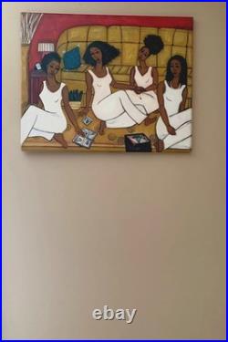 ORIGINAL 16x20 African American Folk Art Painting Four Sisters Canvas, 2020