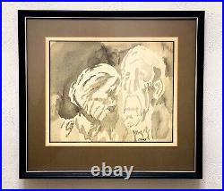 ORIGINAL Dramatic Watercolor Portrait Painting Signed by LYONS Framed 10x10.5
