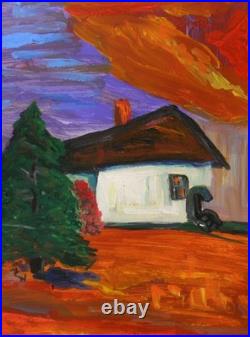 ORIGINAL Landscape Naive SELF TAUGHT Folk OUTSIDER MCW art Mary Carol Primitive