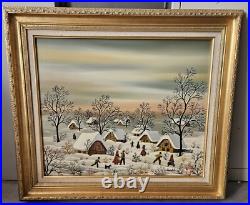 ORIGINAL OIL ON CANVAS With FRAME KOWALSKI FOLK ART VILLAGE IN THE SNOW SCENE ORIGINAL OIL ON CANVAS With FRAME KOWALSKI FOLK ART VILLAGE IN THE SNOW SCENE