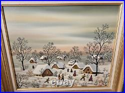 ORIGINAL OIL ON CANVAS With FRAME KOWALSKI FOLK ART VILLAGE IN THE SNOW SCENE ORIGINAL OIL ON CANVAS With FRAME KOWALSKI FOLK ART VILLAGE IN THE SNOW SCENE