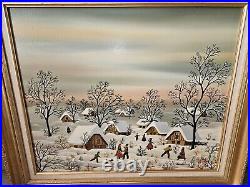 ORIGINAL OIL ON CANVAS With FRAME KOWALSKI FOLK ART VILLAGE IN THE SNOW SCENE ORIGINAL OIL ON CANVAS With FRAME KOWALSKI FOLK ART VILLAGE IN THE SNOW SCENE