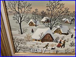 ORIGINAL OIL ON CANVAS With FRAME KOWALSKI FOLK ART VILLAGE IN THE SNOW SCENE ORIGINAL OIL ON CANVAS With FRAME KOWALSKI FOLK ART VILLAGE IN THE SNOW SCENE