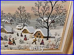 ORIGINAL OIL ON CANVAS With FRAME KOWALSKI FOLK ART VILLAGE IN THE SNOW SCENE ORIGINAL OIL ON CANVAS With FRAME KOWALSKI FOLK ART VILLAGE IN THE SNOW SCENE